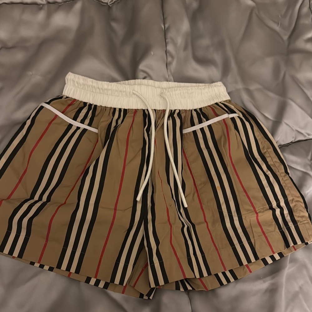 Burberry Tan and Black Striped Casual Shorts